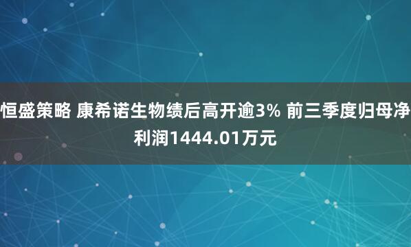 恒盛策略 康希诺生物绩后高开逾3% 前三季度归母净利润1444.01万元